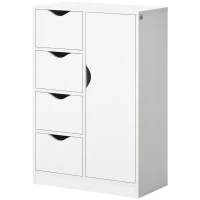 HOMCOM Bathroom Cabinet, Freestanding Storage Cabinet with 4 Drawers, Door Cupboard for Living Room, Kitchen, Bedroom, White(m-10)