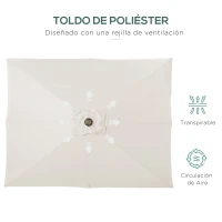 Outsunny Parasol de Terraza Exterior 2,7x2x2,5 m con Techo Inclinable hasta 45° Luces LED Solares y Manivela Blanco Crema(m-8)