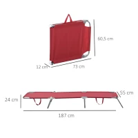 Outsunny Zonnebed, Opvouwbaar, Verstelbare Rugleuning, Roestvrij Metalen Frame, 180 x 55 x 24, Wijnrood(m-3)