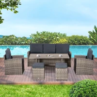 Outsunny Set Salotto da Giardino in Rattan PE con Divano 3 Posti, 2 Poltrone, 2 Sgabelli e Tavolo, Grigio(m-10)