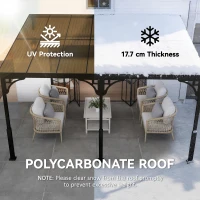 Outsunny 4 x 3 m Metal Lean-to Pergola, Wall-Mounted Garden Pergola with Polycarbonate Roof and Metal-Aluminium Frame, Heavy Duty Hardtop Gazebo for Outdoor Patios, BBQ, Brown(m-5)