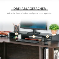 Vinsetto Monitorstandaard Verstelbare Lengte & Hoek Dubbele Monitor Standaard Houten Schap Monitorhouder voor Computerscherm Laptop 80-117 x 23,5 x 10 cm(m-7)