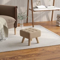 HOMCOM Linen-Look Square Padded Footstool - Brown(m-10)