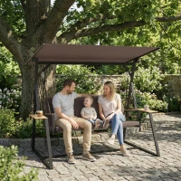 Outsunny Balansoar Grădină 3 Locuri cu Copertină Reglabilă, Perne, Metal, 222x131x175 cm, Maro(m-10)