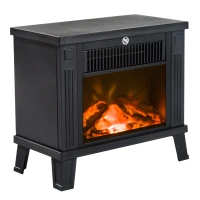 HOMCOM Camino Elettrico da Terra Moderno 600W/1200W con Effetto Fiamma, Caminetto Elettrico con Protezione da Surriscaldamento e Antiribaltamento, 34x17x31 cm, Nero(m-1)