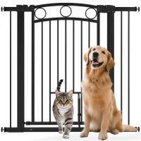 PawHut Huisdierpoort, 96 cm traphek, verstelbare breedte 76-104 cm, met kattenluik, voor trappen en deuropeningen, zwart(m-11)