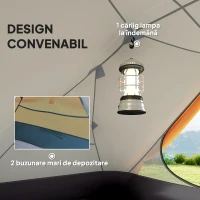 Outsunny Cort de Camping pentru 2 Persoane cu 2 Vestibule, 2 Uși, 2 Ferestre și Geantă de Transport, 2.8x2.25x1.1 m, Portocaliu(m-8)