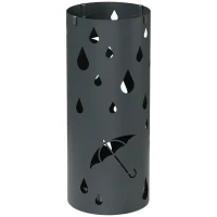 HOMCOM Freestanding Umbrella Stand for Hallway, Round Umbrella Basket with 4 Hooks and Drip Tray for Entryway, Dark Grey(m-1)