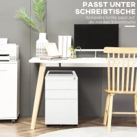HOMCOM Rolcontainer met 3 lades – Mobiele archiefkast met wielen, afsluitbaar Bureau- en thuiskantoor kast met concave grepen, 39 x 48 x 60 cm,Wit(m-7)