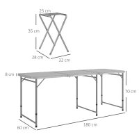 Outsunny Picknickset Klaptafel met Stoelen Campingtafel met Stoelen, opvouwbaar, 180 cm x 60 cm x 70 cm, Zilver(m-3)