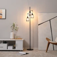 HOMCOM Lampadar Industrial cu 3 Abajururi și Intensitate Reglabilă, din Oțel, 30x30x170,5 cm, Negru(m-2)