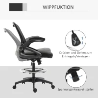 Vinsetto Mesh tekenstoel Ergonomische bureaustoel met zwenkwielen Zwart(m-6)