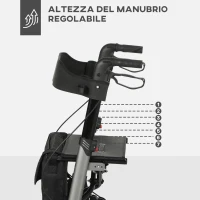 HOMCOM Deambulatore Pieghevole in Allumino ad Altezza Regolabile con Borsa, 64x67x80-92 cm, Nero e Argento(m-7)