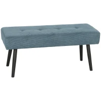 HOMCOM Upholstered Bedroom Entryway Bench, Modern Corduroy Tufted End of Bed Bench with Padded Seat and Steel Legs, Blue(m-1)