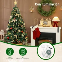 HOMCOM Árbol de Navidad 180 cm con Adornos 200 Luces LED Blanco Cálido 8 Modos de Iluminación 650 Ramas Verde(m-5)