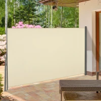 Outsunny Toldo Lateral Retráctil 300x160cm Pantalla Enrollable Mampara de Privacidad y Protección Solar para Balcón Terraza Crema(m-2)