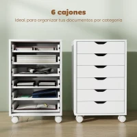 HOMCOM Cajonera Escritorio Archivador Móvil con 6 Cajones Ruedas Guías Deslizantes Silenciosas para Oficina Casa Blanco(m-4)
