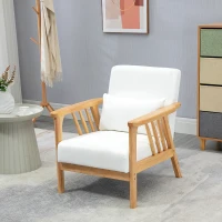 HOMCOM Sillón de Salón Tapizado en Terciopelo con Cojín y Patas de Madera de Caucho para Oficina 68x75x78 cm Crema(m-10)