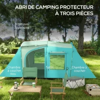 Outsunny Tente de camping familiale 3-4 personnes 2 chambres 4 portes et 4 fenêtres, sac de transport, dim. 460L x 220l x 175H cm(m-4)