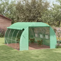 Outsunny Bezoekbare Foliekas, Tuinkas, met Netramen, Metalen Frame, 4x3x2m, Groen(m-2)