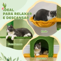PawHut Arranhador para Gatos de Chão a Teto de 230-275 cm com Altura Ajustável Postes de Sisal e Bola de Brincar Verde(m-7)
