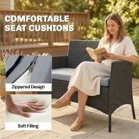 Outsunny 4 Piece Rattan Garden Furniture Sofa Set with Loveseat, Armchairs, Glass-Top Coffee Table and Cushions, Black(m-6)