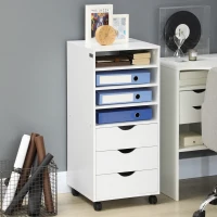 Vinsetto Cassettiera da Ufficio con 4 Ruote 4 Ripiani 3 Cassetti, Legno Bianco(m-10)