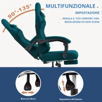 Sedia da gaming con poggiapiedi, morbido cuscino per collo e zona lombare, cuscini di supporto rimovibili, 60x60x122 cm, Blu marino(m-4)