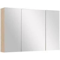 kleankin Specchio Bagno Contenitore con 3 Ante a Specchio Soft Close, Specchiera Bagno con Ripiani Regolabili in Legno e Vetro, 90x13.5x60 cm, Color Legno(m-1)
