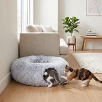 PawHut Kattentunnel, Pluche stof, Kussen, Opvouwbaar, Metalen frame, Kattenhol, Lichtgrijs(m-9)