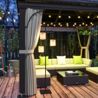 Outsunny Solar Staande Lamp Rattan met Lichtsensor 3 Automatische Lichtstanden in Boho-stijl IP44 Waterdicht(m-9)