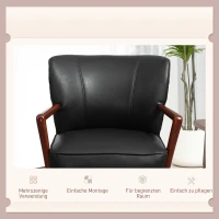 HOMCOM Accentstoel, Brede Zitting, Lederlook, Houten Frame, tot 120 kg, 67x77x80 cm, Zwart(m-6)