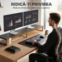 HOMCOM Suport Monitor Birou, Ridică din Lemn cu 2 Compartimente pentru Depozitare, Negru(m-4)