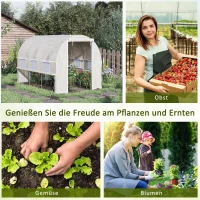 Outsunny Foliënkas met 6 oprolbare ramen, deur met ritssluiting, roestvrij stalen frame, 2,95 x 2 x 2 m, wit(m-7)