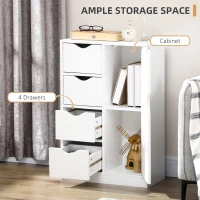 HOMCOM Bathroom Cabinet, Freestanding Storage Cabinet with 4 Drawers, Door Cupboard for Living Room, Kitchen, Bedroom, White(m-5)