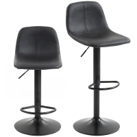 HOMCOM Lot de 2 tabourets de bar, chaises de bar hauteur réglable, dossier et repose-pieds, pivotant 360°, pieds en acier, noir(m-12)