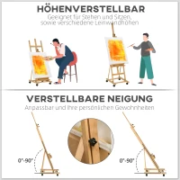 Vinsetto Schildersezel, Kunstenaarsezel, Verstelbaar in hoogte, 4 wielen, Natuur + Zwart(m-4)