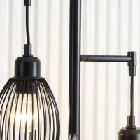 HOMCOM Lampadar Industrial cu 3 Abajururi și Intensitate Reglabilă, din Oțel, 30x30x170,5 cm, Negru(m-9)
