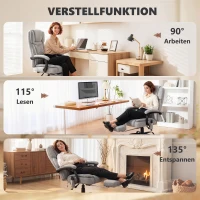 HOMCOM Hoge rug massage-bureaustoel met vibratie, warmtefunctie, verstelbare rugleuning, voetensteun, afstandsbediening, grijs(m-7)