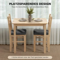 HOMCOM 3-delige Eettafelset met 2 Stoelen, Keukentafel voor Compacte Ruimtes, Gevoerde Stoelen, Ruimtebesparend, MDF, Natuurlijk Hout(m-6)