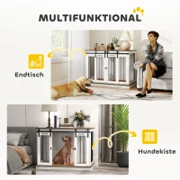 PawHut Hondenbench met 2 Deuren, Hondenbox, Transportbox voor Honden, Rustiek Ontwerp, Vergrendelbaar, Wit(m-4)
