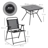 Outsunny Ensemble de jardin 1 table carrée et 4 chaises pliantes salon de jardin en métal époxy pour 4 pers - noir(m-3)