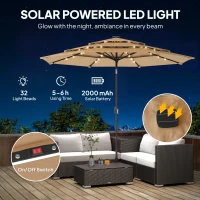 Outsunny 2.8 m Garden Parasol Umbrella with LED Solar Light, Parasol Cover, 3 Tier Outdoor Table Market Patio Umbrella, Khaki(m-4)