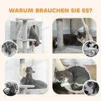 PawHut 160 cm kattenkrabpaal, meerdere niveaus, sisal-krabpalen, holen, pluche platforms, hangmat, ladder, speelballen(m-8)