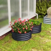 Outsunny 2-delige set verzinkte plantenbakken, Ø60 x 30H cm bloempotten met open bodem voor diverse planten, Donkergrijs(m-9)