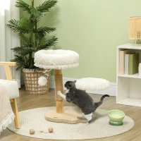 PawHut Kattenboom, 61,5 cm, met Kattenbed, Krabpaal, Sprongplatform, Speelbal, Voor Katten tot 5 kg, Wit(m-2)