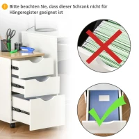 HOMCOM Rolcontainer archiefkast kantoorkast met 3 schuiflades 4 wielen MDF wit + naturel(m-8)