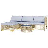 Outsunny Tuinset, 5-delig, inclusief zitkussen, kunstrotan, roestvrijstalen frame, lichtgrijs(m-10)