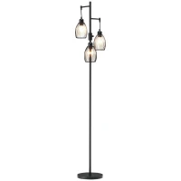 HOMCOM Lampadar Industrial cu 3 Abajururi și Intensitate Reglabilă, din Oțel, 30x30x170,5 cm, Negru(m-11)