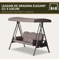 Outsunny Balansoar Autoportant cu 3 Locuri, Scaun de Relaxare Exterior Căptușit cu Acoperiș Reglabil, Maro(m-7)